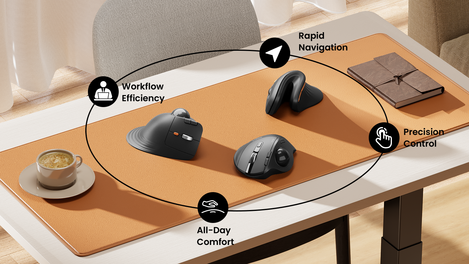Ergonomic mouse features: Workflow efficiency, rapid navigation, precision control, and all-day comfort