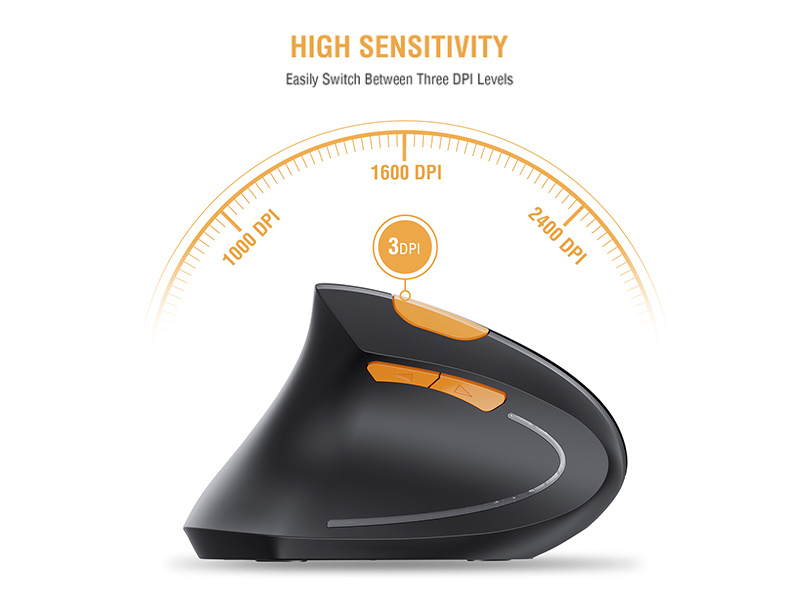 Ergonomic vertical mouse with adjustable DPI for high sensitivity