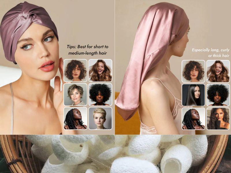 Silk hair wrap for short, medium, long, curly, thick hair types